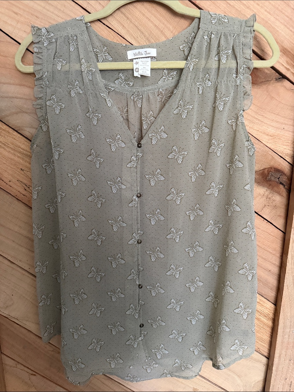 Matilda Jane Sage Green Sleeveless Butterfly Button-Up Blouse